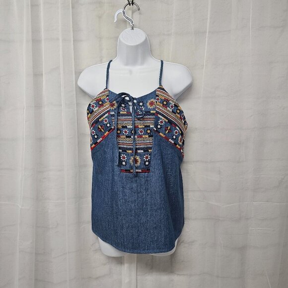 NWT Blu Pepper Blue Red Embroidered Tank Halter Boho Embroidered Hippie M - Picture 13 of 13